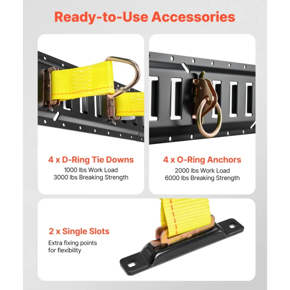 VEVOR E-Track Tie-Down Rail Kit, 4 Pack 1.3 ft E Tracks Set, 21 Pcs Includes 2 Ratchet Straps & 4 O-Rings & 4 Tie-Offs with D-Ring & 2 Single Slots & 8 End Caps & 1 Bag, Fit for Garages Vans Trailers