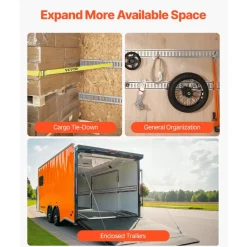 VEVOR E Track Tie-Down Rail Kit, 32PCS 5' E-Tracks Set Includes 8 Steel Rails & 8 O-Rings & 8 Tie-Offs with D-Ring & 8 End Caps, Trailer Securing Accessories for Cargo Motorcycles Bikes, 1500 lbs Load