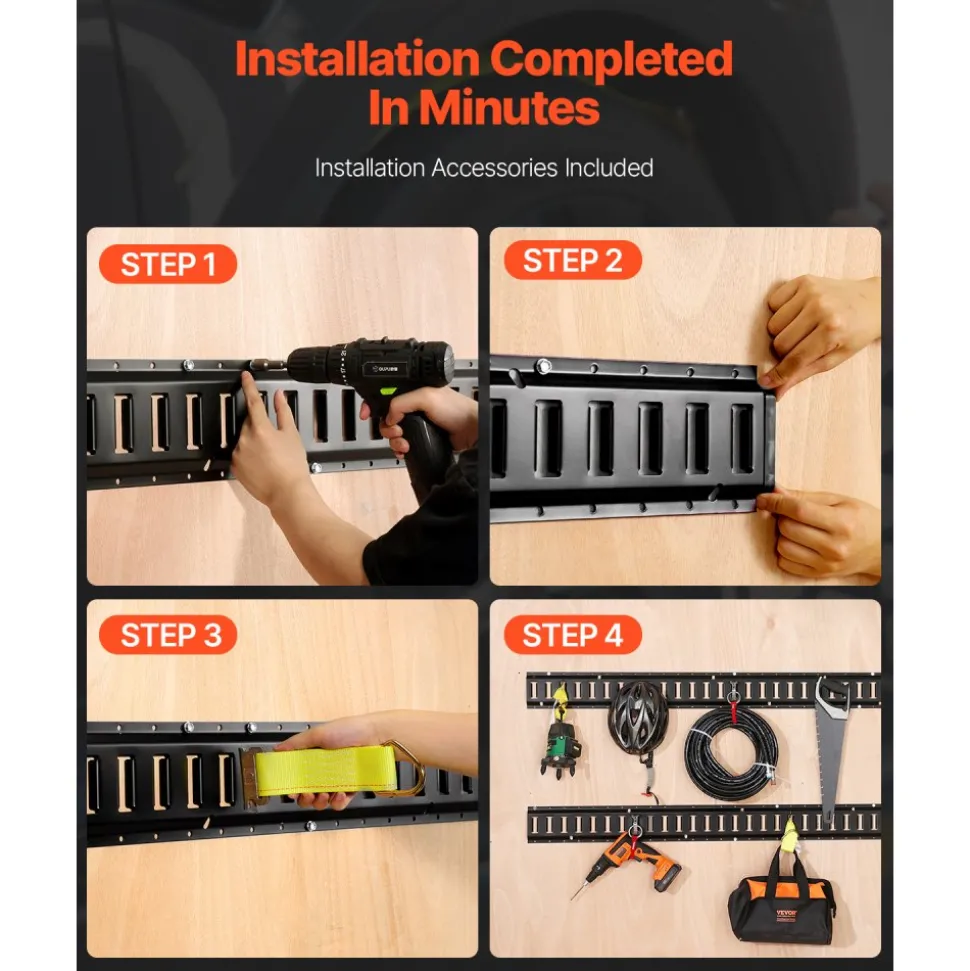 VEVOR E Track Tie Down Rail Kit, 5' Steel Rails, 4 Pack, Secure Cargo & Heavy Loads Up to 2000 lbs, Heavy Duty Etrack Rails with Screws for Garages, Vans, Trailers, Motorcycle Tie Downs, ATV Mountings