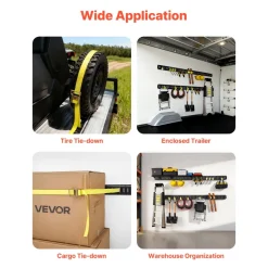 VEVOR E-Track Tie-Down Rail Kit, 4 Pack 1.3 ft E Track Rails, 2 U-Shaped Hooks, 2 Tool Holders, 2 Track Shelf Brackets, 2 Tire Holders, 2 Cable Storage Rings, 8 End Caps & 1 Bag, Fit for Vans Trailers