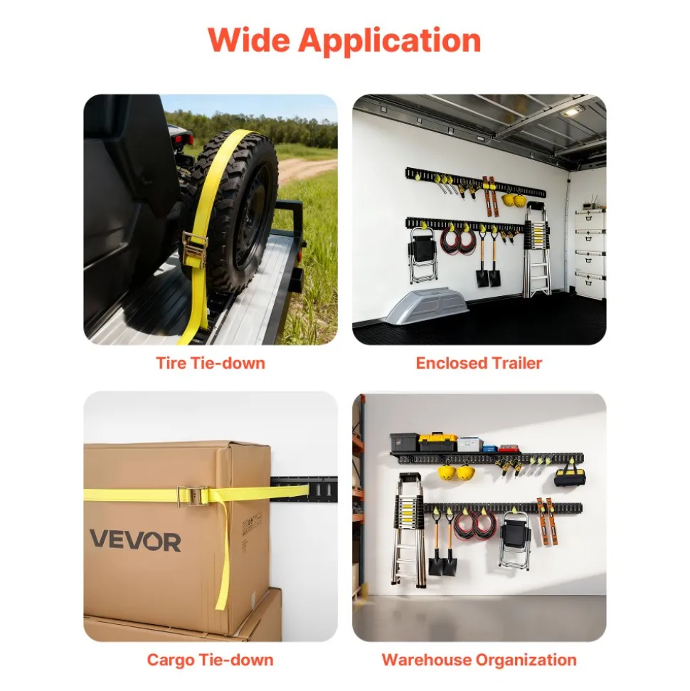 VEVOR E-Track Tie-Down Rail Kit, 4 Pack 7.7 ft E Track Rails, 26 Pcs Includes 2 Ratchet Straps & 8 O-Rings & 8 Tie-Offs with D-Ring & 8 End Caps, Fit for Garages Vans Trailers Motorcycles