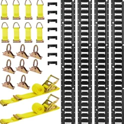 VEVOR E-Track Tie-Down Rail Kit, 4 Pack 7.7 ft E Track Rails, 26 Pcs Includes 2 Ratchet Straps & 8 O-Rings & 8 Tie-Offs with D-Ring & 8 End Caps, Fit for Garages Vans Trailers Motorcycles