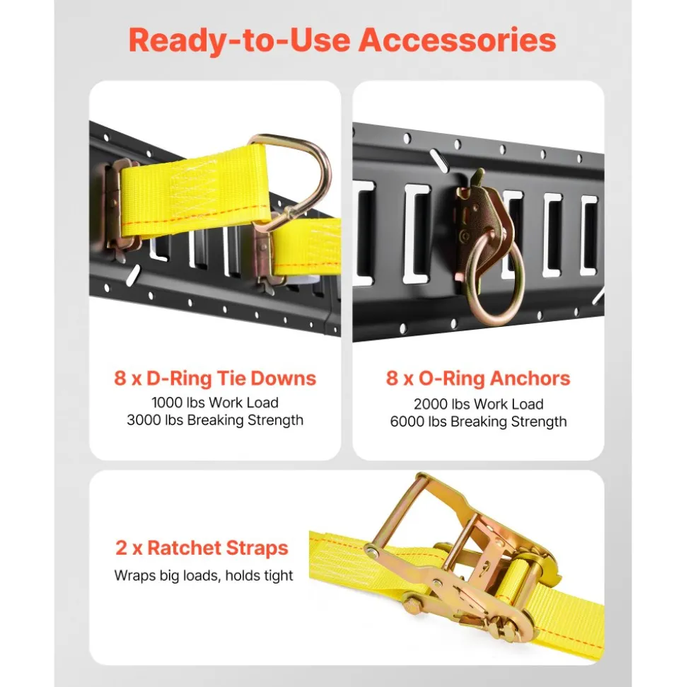 VEVOR E-Track Tie-Down Rail Kit, 4 Pack 7.7 ft E Track Rails, 26 Pcs Includes 2 Ratchet Straps & 8 O-Rings & 8 Tie-Offs with D-Ring & 8 End Caps, Fit for Garages Vans Trailers Motorcycles