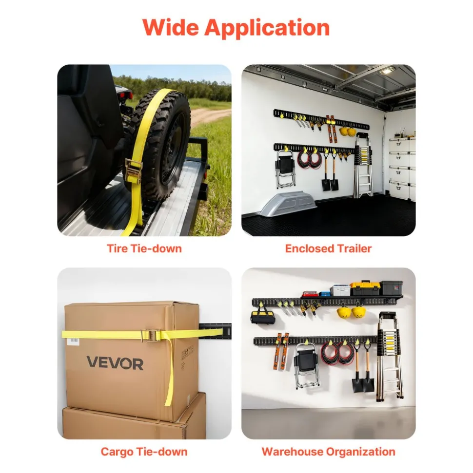 VEVOR E-Track Tie-Down Rails, 4 Pack, 7.7 ft E Track Rails Secures Cargo & Heavy Loads Up to 2,000 lbs, Trailer Tie-Down System Suitable for Garages, Vans, Motorcycle Tie Downs, ATV Mountings