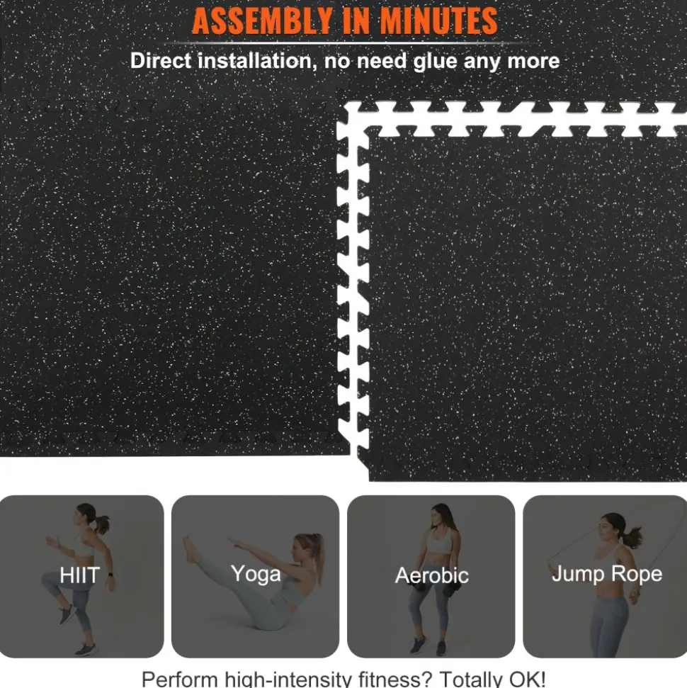 VEVOR EVA Interlocking Foam Floor Mats, 0.56 in Thickened 12 Pcs Puzzle Rubber Tiles, 24 x 24 in Exercise Floor Mat for Workout & Fitness, Heavy Duty Flooring Mats for Home, Gym, Office-48 Sq Ft