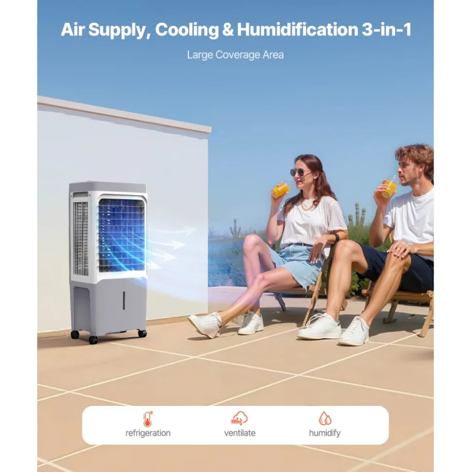 VEVOR Evaporative Air Cooler, 1800 CFM with 6.8 Gallon Water Tank Swamp Cooler, Portable Cooling Fan with Remote Control, 12H Timer, 4 Ice Boxes, Quiet Operation, 3 Wind Speeds for Outdoor Indoor Use