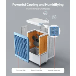 VEVOR Evaporative Air Cooler, 2100 CFM, 135° Oscillating Swamp Cooler with Adjustable 3 Speeds and 12 H Timer, 7 Gal Portable Air Cooler for 750 Sq.ft, Indoor/Outdoor Use, FCC Listed