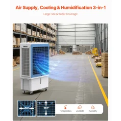 VEVOR Evaporative Air Cooler, 4129 CFM with 12.7 Gallon Water Tank Swamp Cooler, Portable Cooling Fan with Remote Control, 12H Timer, 4 Ice Boxes, Quiet Operation, 3 Wind Speeds for Outdoor Indoor Use