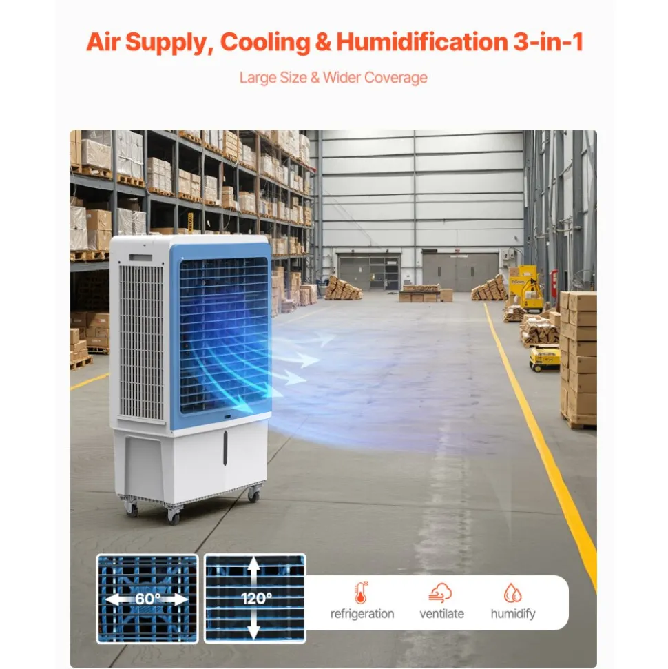 VEVOR Evaporative Air Cooler, 4129 CFM with 12.7 Gallon Water Tank Swamp Cooler, Portable Cooling Fan with Remote Control, 12H Timer, 4 Ice Boxes, Quiet Operation, 3 Wind Speeds for Outdoor Indoor Use