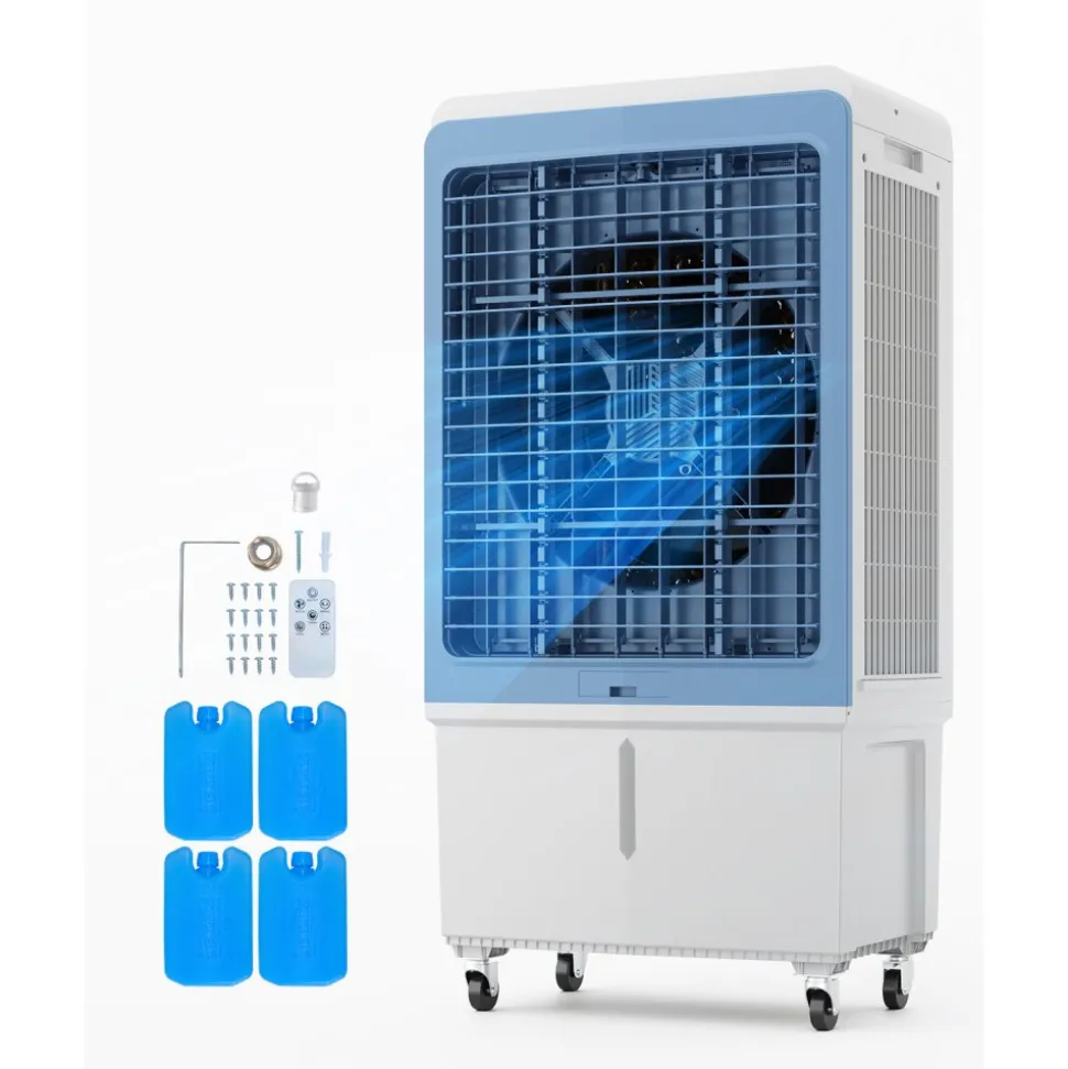 VEVOR Evaporative Air Cooler, 4129 CFM with 12.7 Gallon Water Tank Swamp Cooler, Portable Cooling Fan with Remote Control, 12H Timer, 4 Ice Boxes, Quiet Operation, 3 Wind Speeds for Outdoor Indoor Use