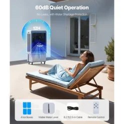 VEVOR Evaporative Air Cooler, 4129 CFM with 12.7 Gallon Water Tank Swamp Cooler, Portable Cooling Fan with Remote Control, 12H Timer, 4 Ice Boxes, Quiet Operation, 3 Wind Speeds for Outdoor Indoor Use