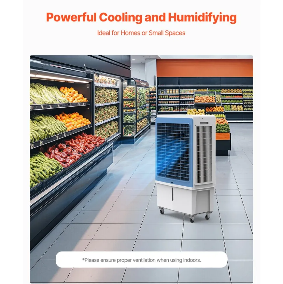 VEVOR Evaporative Air Cooler, 4129 CFM with 12.7 Gallon Water Tank Swamp Cooler, Portable Cooling Fan with Remote Control, 12H Timer, 4 Ice Boxes, Quiet Operation, 3 Wind Speeds for Outdoor Indoor Use