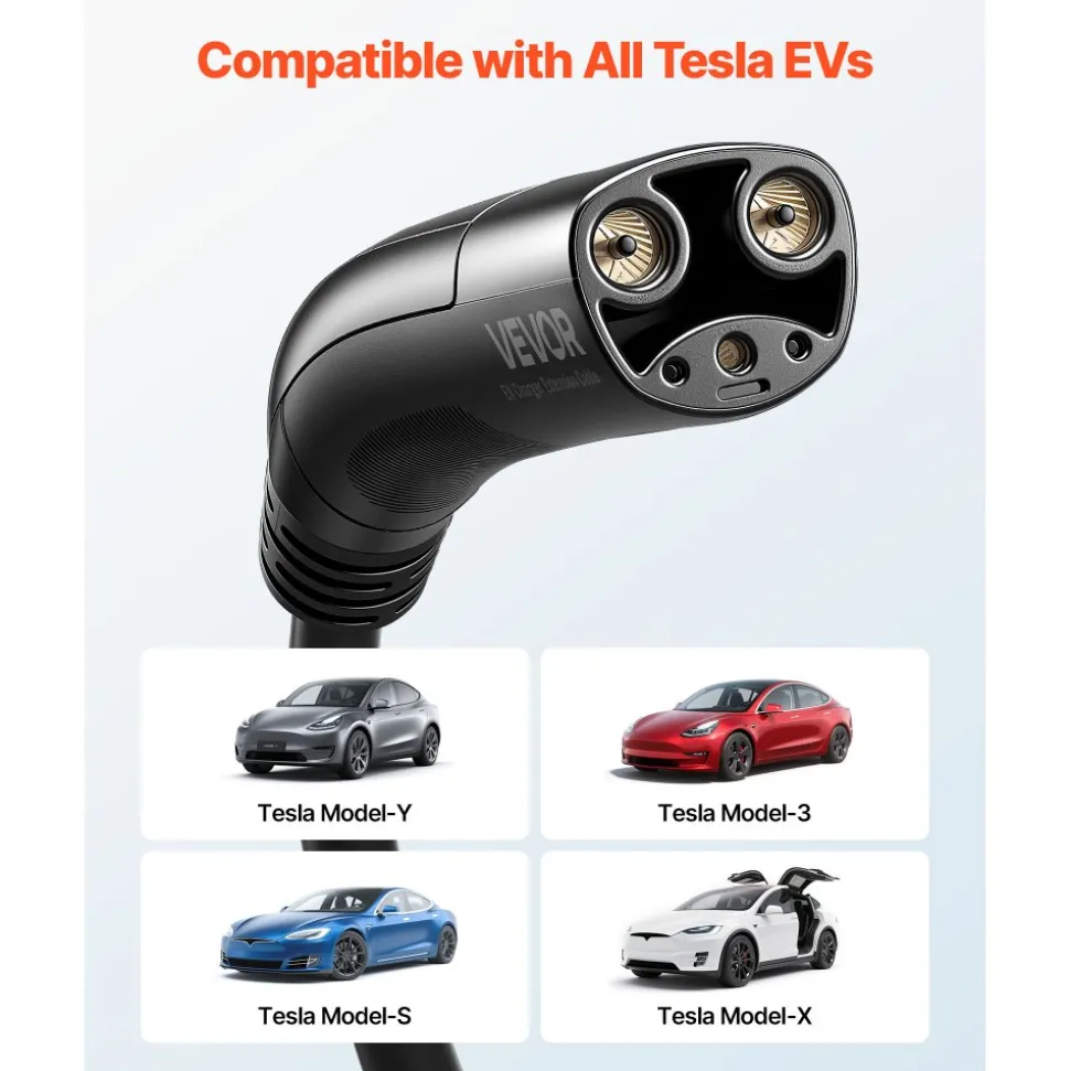 VEVOR EV Charger Extension Cable for Tesla, 48Amp 40 ft Max 240V 11.52 kW with NACS Plug, EV Extension Cord for Level 1/2 Tesla Mobile/Wall Connector/Destination Charger, Model Y/X/3/S, Carrying Bag