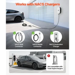 VEVOR EV Charger Extension Cable for Tesla, 48Amp 40 ft Max 240V 11.52 kW with NACS Plug, EV Extension Cord for Level 1/2 Tesla Mobile/Wall Connector/Destination Charger, Model Y/X/3/S, Carrying Bag