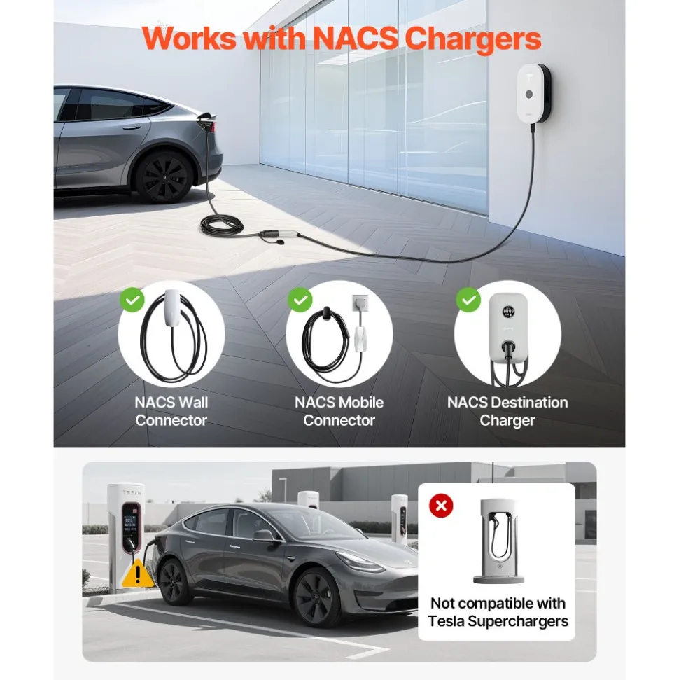 VEVOR EV Charger Extension Cable for Tesla, 48Amp 40 ft Max 240V 11.52 kW with NACS Plug, EV Extension Cord for Level 1/2 Tesla Mobile/Wall Connector/Destination Charger, Model Y/X/3/S, Carrying Bag