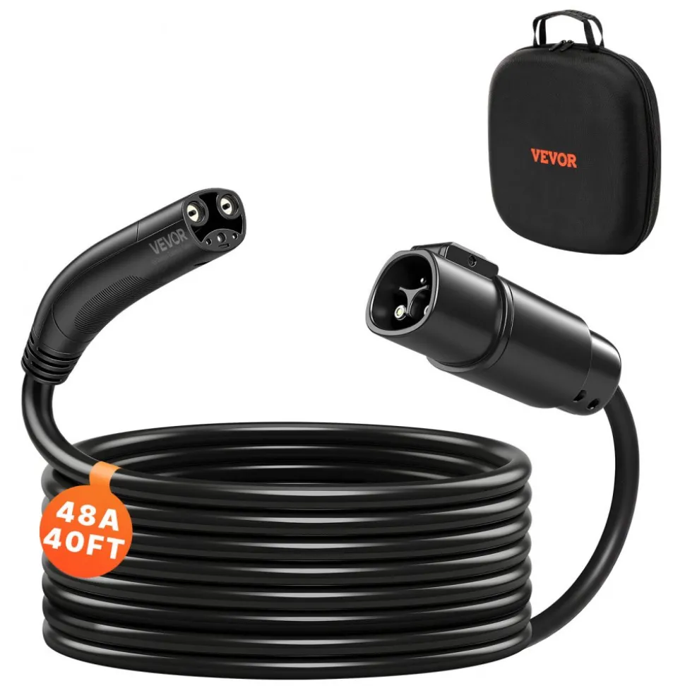 VEVOR EV Charger Extension Cable for Tesla, 48Amp 40 ft Max 240V 11.52 kW with NACS Plug, EV Extension Cord for Level 1/2 Tesla Mobile/Wall Connector/Destination Charger, Model Y/X/3/S, Carrying Bag