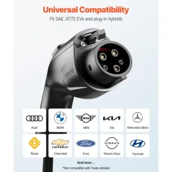 VEVOR EV Charger Extension Cable, 32Amp 21 ft J1772 Extension Cord Compatible with 120V-240V SAE J1772 Electric Vehicle Chargers, Level 1/Level 2 IP66 Heavy Duty Car Charging Cable with Carrying Bag