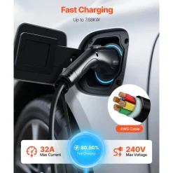 VEVOR EV Charger Extension Cable, 32Amp 21 ft J1772 Extension Cord Compatible with 120V-240V SAE J1772 Electric Vehicle Chargers, Level 1/Level 2 IP66 Heavy Duty Car Charging Cable with Carrying Bag