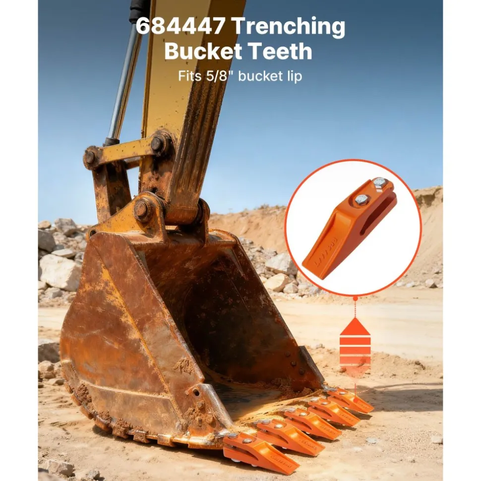 VEVOR Excavator Bucket Teeth with Pins, 7 Pack 684447 Bucket Tooth Set Fits 5/8-in Buckets Edge, Heavy Duty 7.34 in Bolt on Digging Buckets Teeth Replacement for Skid Steer & Mini Excavator