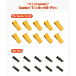 VEVOR Excavator Bucket Teeth with Pins, 10 Pack 5.79 in Bucket Tooth Set Compatible with 23 & 230 Series Excavators, Heavy Duty  Bolt on Digging Buckets Teeth for Skid Steer & Mini Excavators