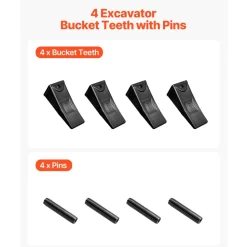 VEVOR Excavator Bucket Teeth with Pins, 4 Pack X156L Bucket Tooth Set for Smooth & Efficient Excavation, Heavy Duty 5.3 in Long Digging Buckets Teeth Replacement for Skid Steer & Mini Excavator