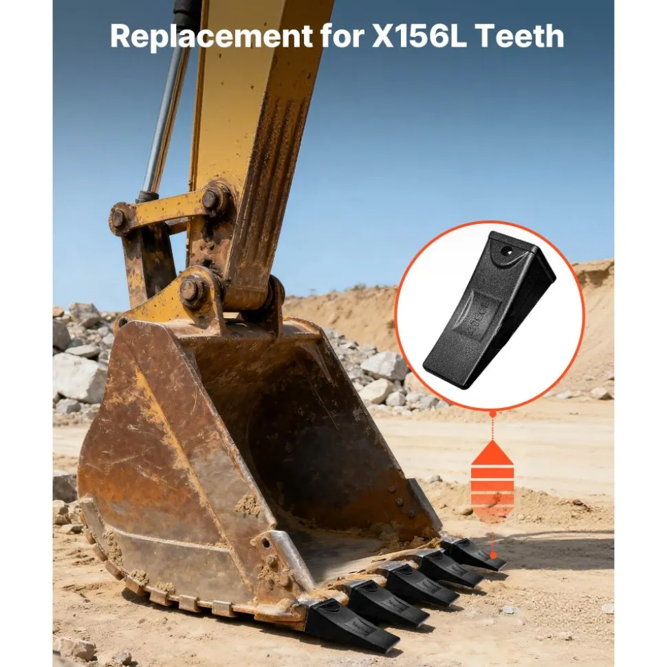 VEVOR Excavator Bucket Teeth with Pins, 4 Pack X156L Bucket Tooth Set for Smooth & Efficient Excavation, Heavy Duty 5.3 in Long Digging Buckets Teeth Replacement for Skid Steer & Mini Excavator