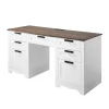 VEVOR Executive Desk, Farmhouse Office Table with Charging Station, Heavy Duty Particle Board Executive Table with Storage Drawers, 200 LBS Load Capacity, Easy Assembly, for Work Study Writing, Walnut