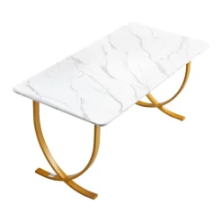 VEVOR Executive Desk, 63" W x 31.5" D Large Office Desk, Modern Computer Table Conference Meeting Room Table, Business Furniture Enlarged Desktop for Home Office, White and Gold