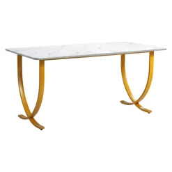 VEVOR Executive Desk, 63" W x 31.5" D Large Office Desk, Modern Computer Table Conference Meeting Room Table, Business Furniture Enlarged Desktop for Home Office, White and Gold