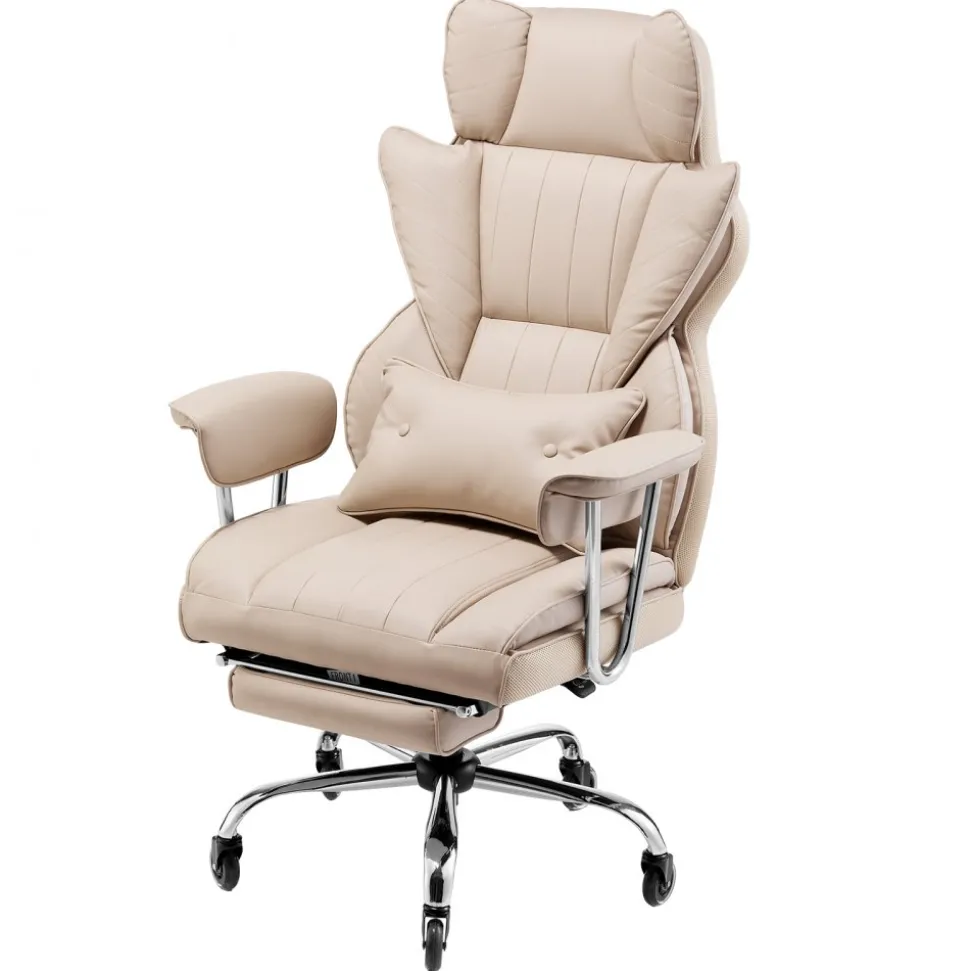 VEVOR Executive Office Chair with Footrest, 400lb Capacity Office Chair with Lumbar Pillow & Removable Armrests, Heavy Duty Ergonomic Chair, PU Leather Reclining Home Office Desk Chairs, Brown