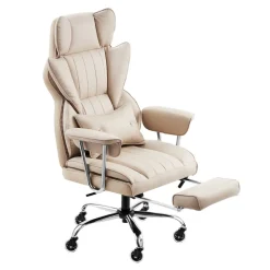 VEVOR Executive Office Chair with Footrest, 400lb Capacity Office Chair with Lumbar Pillow & Removable Armrests, Heavy Duty Ergonomic Chair, PU Leather Reclining Home Office Desk Chairs, Brown