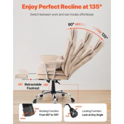 VEVOR Executive Office Chair with Footrest, 400lb Capacity Office Chair with Lumbar Pillow & Removable Armrests, Heavy Duty Ergonomic Chair, PU Leather Reclining Home Office Desk Chairs, Brown