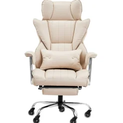 VEVOR Executive Office Chair with Footrest, 400lb Capacity Office Chair with Lumbar Pillow & Removable Armrests, Heavy Duty Ergonomic Chair, PU Leather Reclining Home Office Desk Chairs, Brown