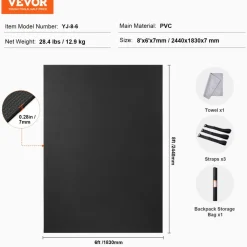 VEVOR Exercise Mat, Non Slip High Density Premium Yoga Mat, Exercise Yoga Mat for Men & Women, Fitness & Exercise Mat with Bag & Carry Strap, for All Types of Home Yoga, Pilate & Floor Workout (8x6ft)