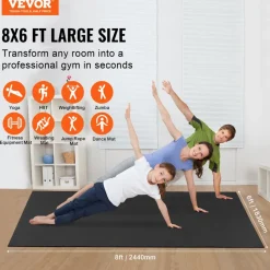 VEVOR Exercise Mat, Non Slip High Density Premium Yoga Mat, Exercise Yoga Mat for Men & Women, Fitness & Exercise Mat with Bag & Carry Strap, for All Types of Home Yoga, Pilate & Floor Workout (8x6ft)