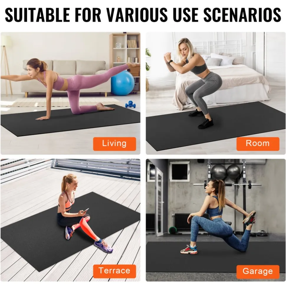 VEVOR Exercise Mat, Non Slip High Density Premium Yoga Mat, Exercise Yoga Mat for Men & Women, Fitness & Exercise Mat with Bag & Carry Strap, for All Types of Home Yoga, Pilate & Floor Workout (8x6ft)