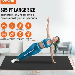 VEVOR Exercise Mat, Non Slip High Density Premium Yoga Mat, Exercise Yoga Mat for Men & Women, Fitness & Exercise Mat with Bag & Carry Strap, for All Types of Home Yoga, Pilate & Floor Workout (8x5ft)