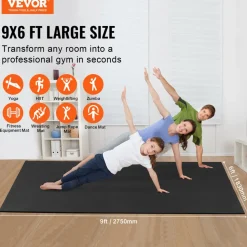 VEVOR Exercise Mat, Non Slip High Density Premium Yoga Mat, Exercise Yoga Mat for Men & Women, Fitness & Exercise Mat with Bag & Carry Strap, for All Types of Home Yoga, Pilate & Floor Workout (9x6ft)