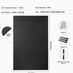 VEVOR Exercise Mat, Non Slip High Density Premium Yoga Mat, Exercise Yoga Mat for Men & Women, Fitness & Exercise Mat with Bag & Carry Strap, for All Types of Home Yoga, Pilate & Floor Workout (9x6ft)