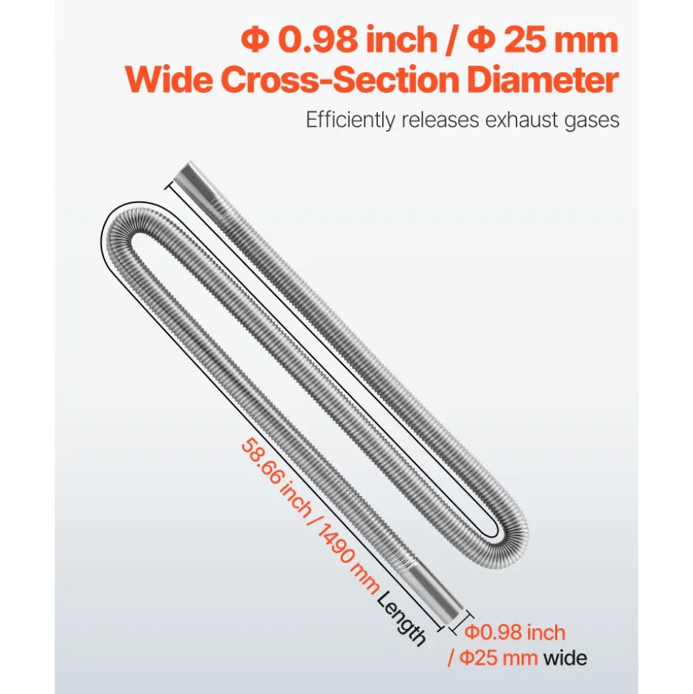 VEVOR Exhaust Hose, 58.7 inch Stainless Steel Exhausts Hose, Diesel Heater Flexible Exhaust Pipe with 2 Hose Clamps, Exhausts Hoses Kit Diesel Heater Accessories for 2KW 5KW 8KW Diesels Heaters