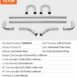 VEVOR Exhaust Kit, 8 Pieces, DIY Universal Galvanized Steel Exhaust Kit with Slip-Fit Joint & Large Exhaust Tube, Rust-Proof Exhaust Pipe for Exhaust System, Fit for Garage/Auto Repair Store/4S Store