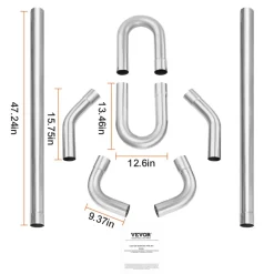 VEVOR Exhaust Kit, 8 Pieces, DIY Universal Galvanized Steel Exhaust Kit with Slip-Fit Joint & Large Exhaust Tube, Rust-Proof Exhaust Pipe for Exhaust System, Fit for Garage/Auto Repair Store/4S Store