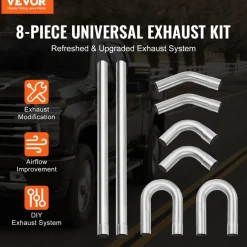 VEVOR Exhaust Kit, 8 Pieces, DIY Universal Galvanized Steel Exhaust Kit with Slip-Fit Joint & Large Exhaust Tube, Rust-Proof Exhaust Pipe for Exhaust System, Fit for Garage/Auto Repair Store/4S Store