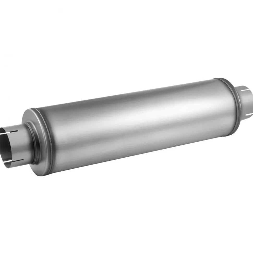 VEVOR Exhaust Muffler, 4 Inch Inlet & Outlet, 30 Inch Overall Length Stainless Steel Exhaust Tip, Universal Resonator Round Body, High Performance for Trucks, Sedans, Sports Cars, SUVs & Daily Drivers