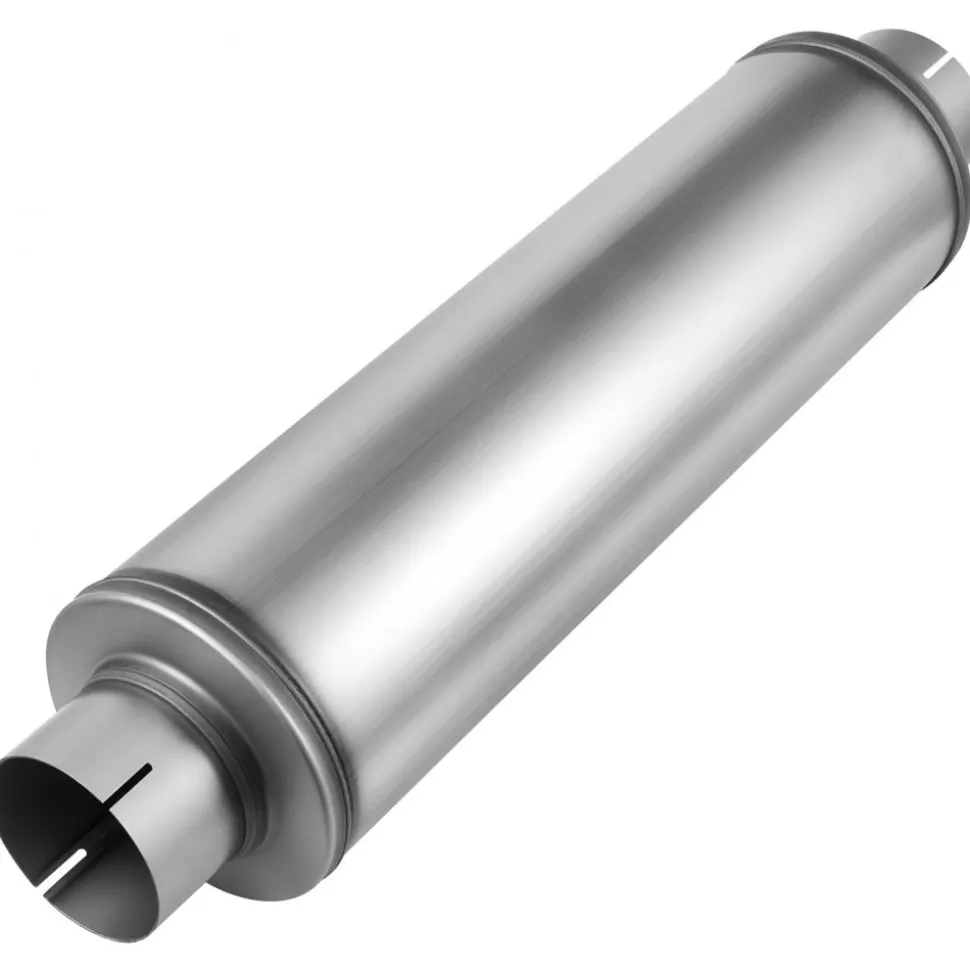 VEVOR Exhaust Muffler, 4 Inch Inlet & Outlet, 30 Inch Overall Length Stainless Steel Exhaust Tip, Universal Resonator Round Body, High Performance for Trucks, Sedans, Sports Cars, SUVs & Daily Drivers
