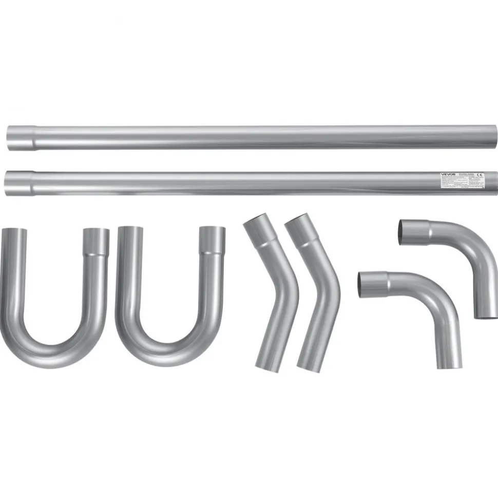 VEVOR Exhaust Pipe, 8 Pcs 2.25 Inch Mild Steel DIY Custom Exhaust Tubing Straight & U-Bend Kit with 90 & 135 Degree Pipes, Galvanized Surface Finish, Universal Fit for Truck, Sedan, Sports Car, SUV