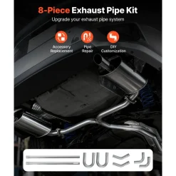 VEVOR Exhaust Pipe, 8 Pcs 2.25 Inch Mild Steel DIY Custom Exhaust Tubing Straight & U-Bend Kit with 90 & 135 Degree Pipes, Galvanized Surface Finish, Universal Fit for Truck, Sedan, Sports Car, SUV