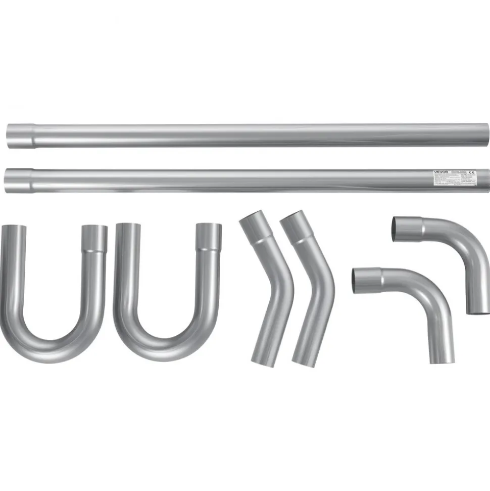 VEVOR Exhaust Pipe, 8 Pcs 2.25 Inch Mild Steel DIY Custom Exhaust Tubing Straight & U-Bend Kit with 90 & 135 Degree Pipes, Galvanized Surface Finish, Universal Fit for Truck, Sedan, Sports Car, SUV