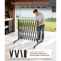 VEVOR Expandable Barricade, 11FT Expandable Safety Barrier, Flexible Mobile Barricade with Locking Casters, Portable Folding Security Gate Metal Traffic Fence for Patio Garden Stairway
