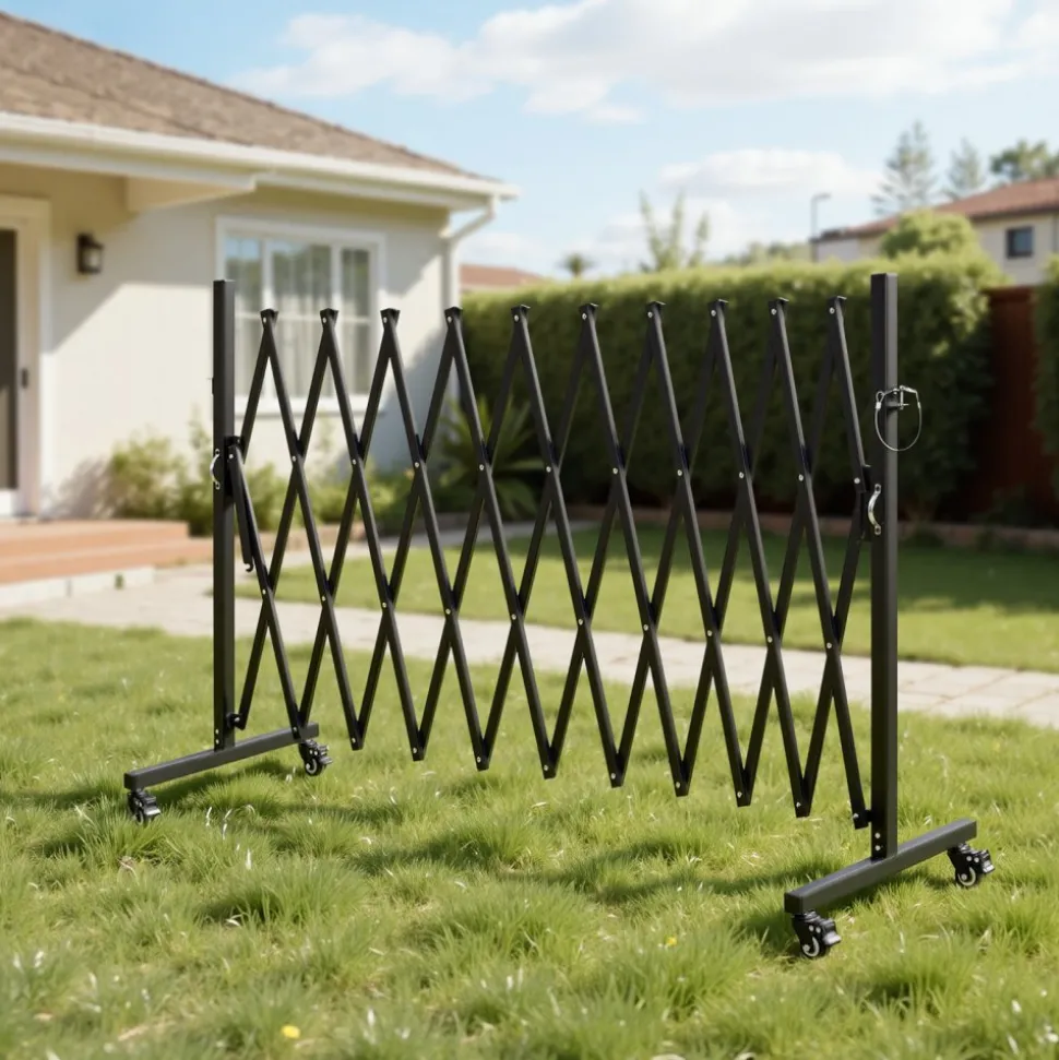 VEVOR Expandable Barricade, 11FT Expandable Safety Barrier, Flexible Mobile Barricade with Locking Casters, Portable Folding Security Gate Metal Traffic Fence for Patio Garden Stairway